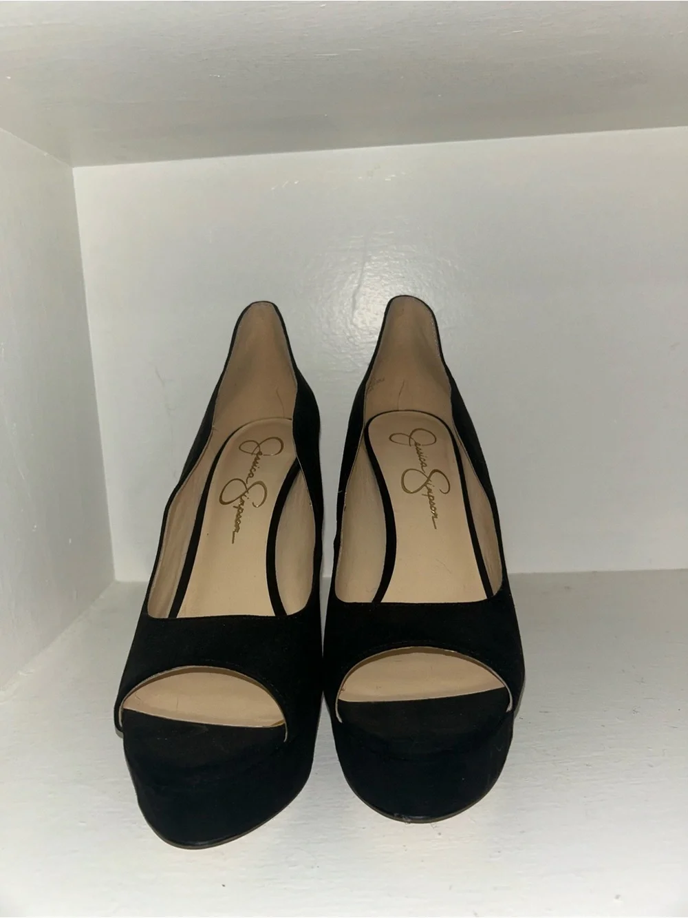 Jessica Simpson Black Suede Peep-Toe Platform Heels